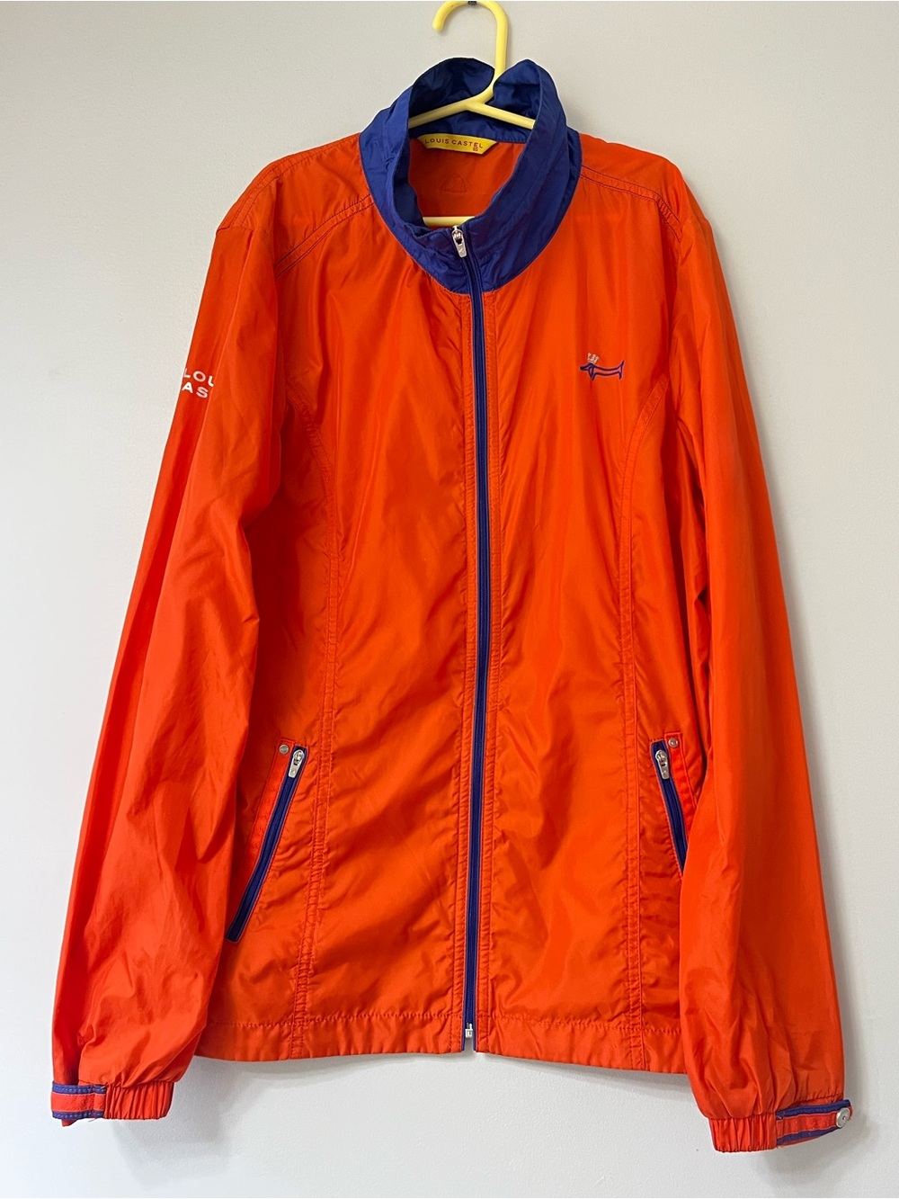 Louis Castel Golf Windbreaker Jacket Orange Blue Unisex Size 95 (US Small)